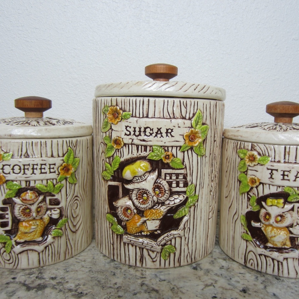 Vintage 60's Treasure Craft Owl Sugar, Tea, Coffee